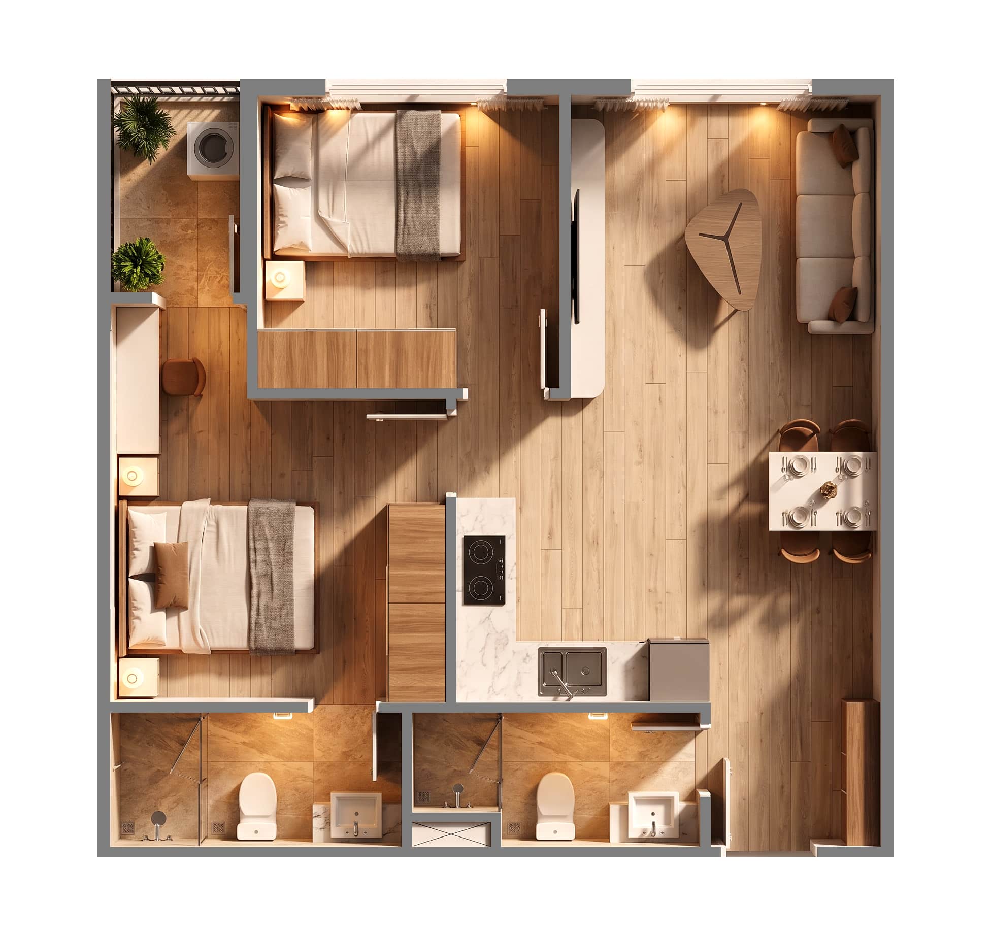 Mặt bằng Căn 2 phòng ngủ - Home Central Túc Duyên